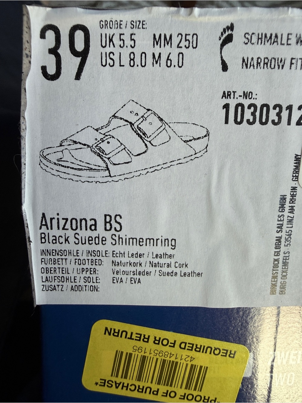 NEW Birkenstock Brand Black Simmer Suede ArizonaTwo-Strap Sandals women’s Sz 39 - Picture 4 of 15